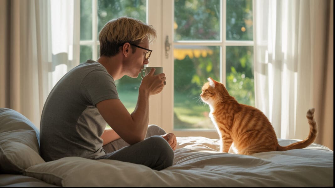 Cozy Scene with a Cat and Person Relaxing Together