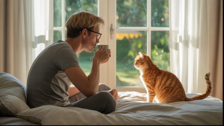 Cozy Scene with a Cat and Person Relaxing Together