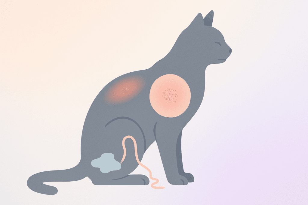 Dr. Elsey's Approach to Feline Stress Management: Creating a Calm Environment 1 Silhouette of a stressed cat illustrating elevated cortisol levels, weakened immune response, and digestive issues, emphasizing Dr. Elsey’s holistic cat health insights.