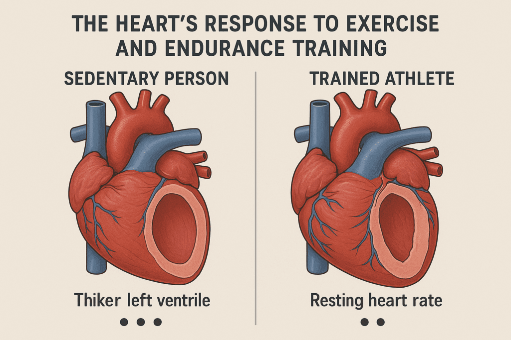 Split-screen comparison of a sedentary and athletic heart showing structural differences to explain how strong is the heart