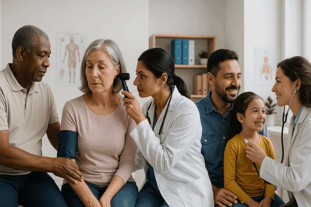 Diverse patients receiving preventive care at a clinic, highlighting why medical insurance is important for equal healthcare access