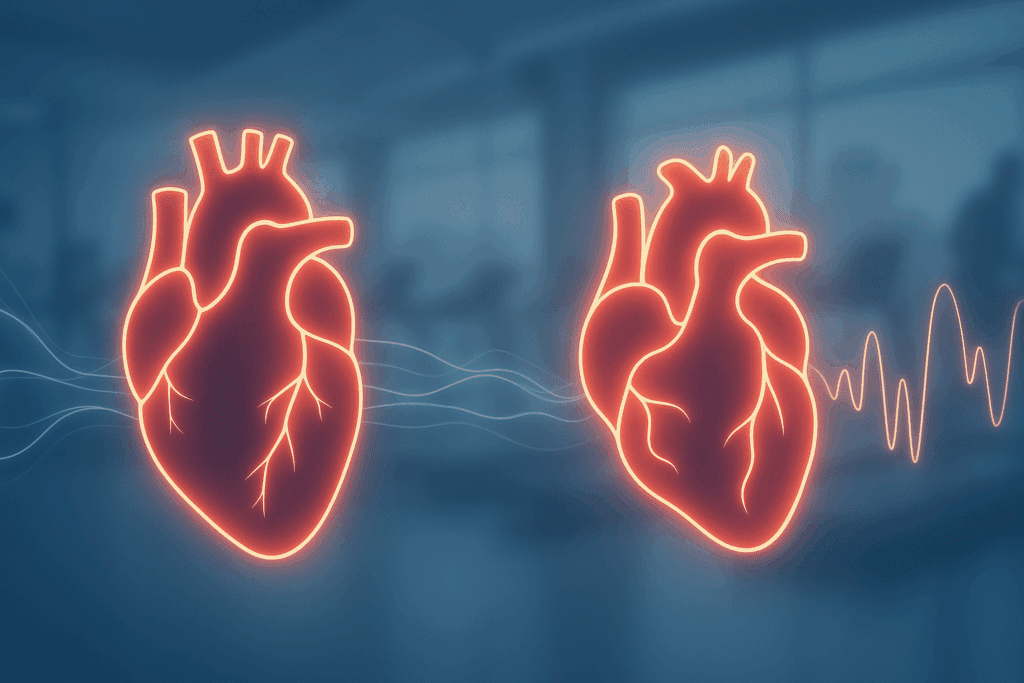 Side-by-side digital illustration of healthy and irregular hearts comparing cardiac function in athletes, highlighting why heart health is important