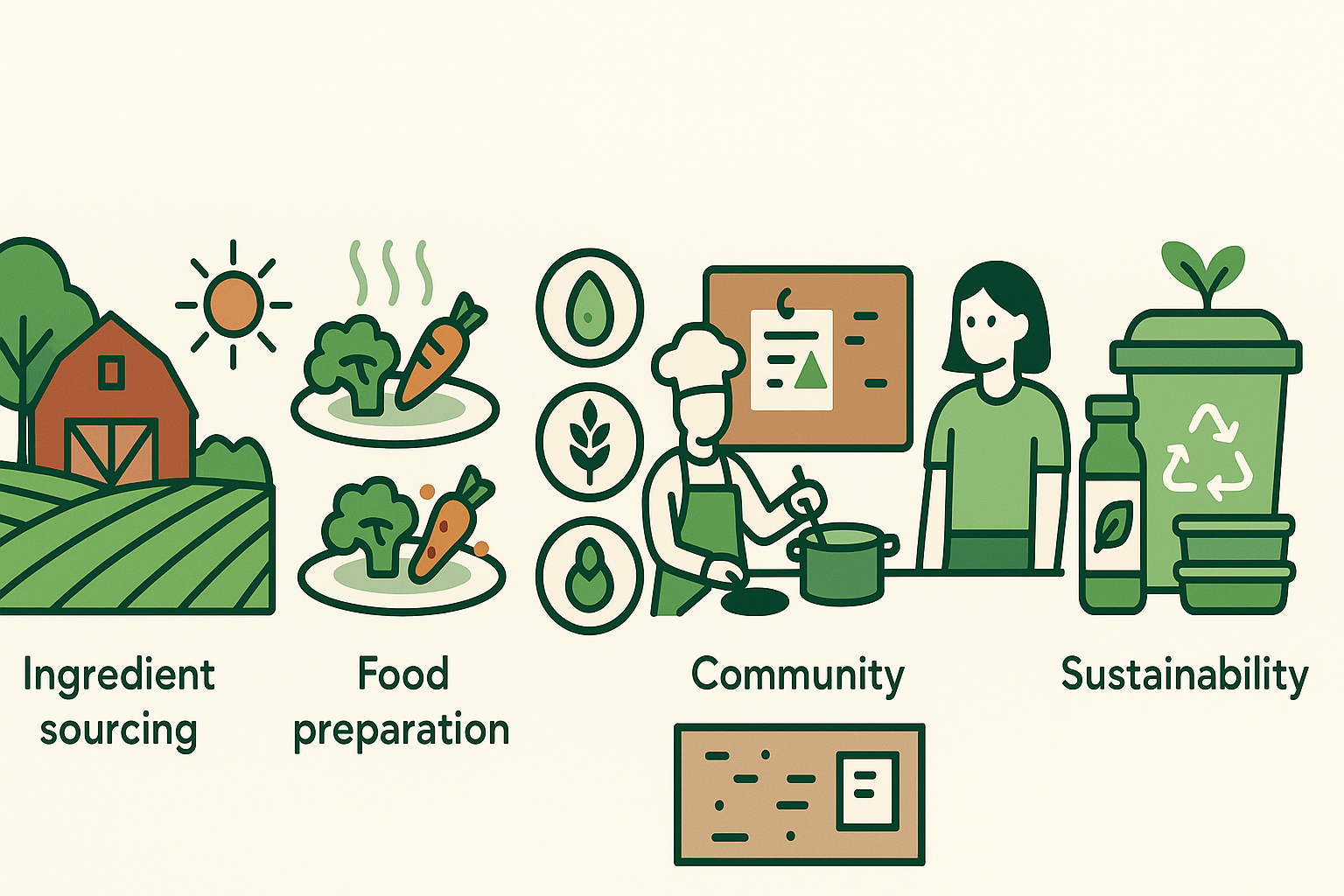The Ultimate Guide to Plant-Based Restaurants Near You: Discover Top Vegan Spots, Salads, and Takeout Within 5 Miles 6 Infographic showing five criteria to evaluate high-end vegetarian restaurants near you: local farms, cooking methods, allergen icons, community events, and eco-friendly practices